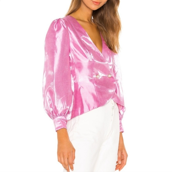NWT MAJORELLE Newton Bubblegum Pink Metallic Pearl Button Coquette Top - Picture 7 of 13